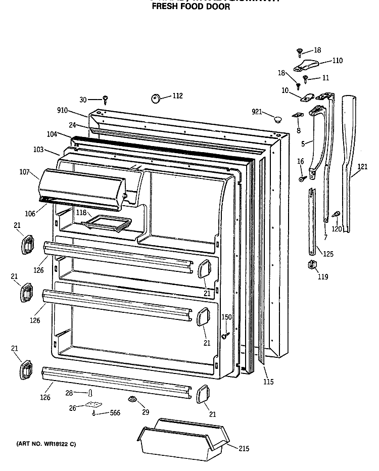 FRESH FOOD DOOR Diagram and Parts List for MTX21GASMRWW  General Electric Refrigerator