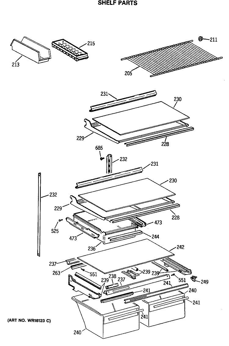 SHELF PARTS Diagram and Parts List for MTX21GASMRWW  General Electric Refrigerator