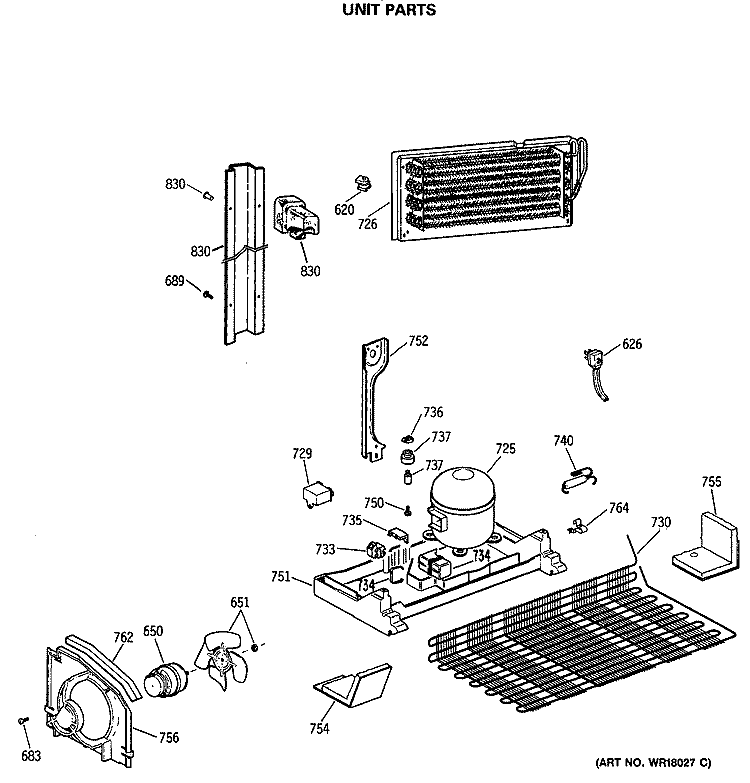 UNIT PARTS Diagram and Parts List for MTX21GASMRWW  General Electric Refrigerator