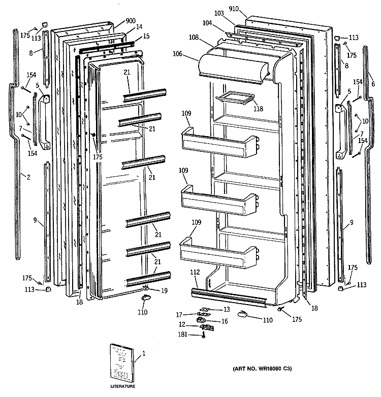 Section Diagram and Parts List for MRSC20BASBWH  General Electric Refrigerator