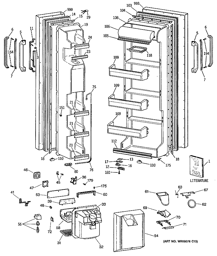Section Diagram and Parts List for MRSC22BRSBWH  General Electric Refrigerator