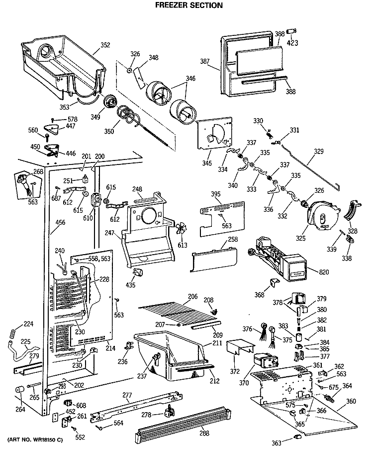 FREEZER SECTION Diagram and Parts List for MRSC22BRSBWH  General Electric Refrigerator