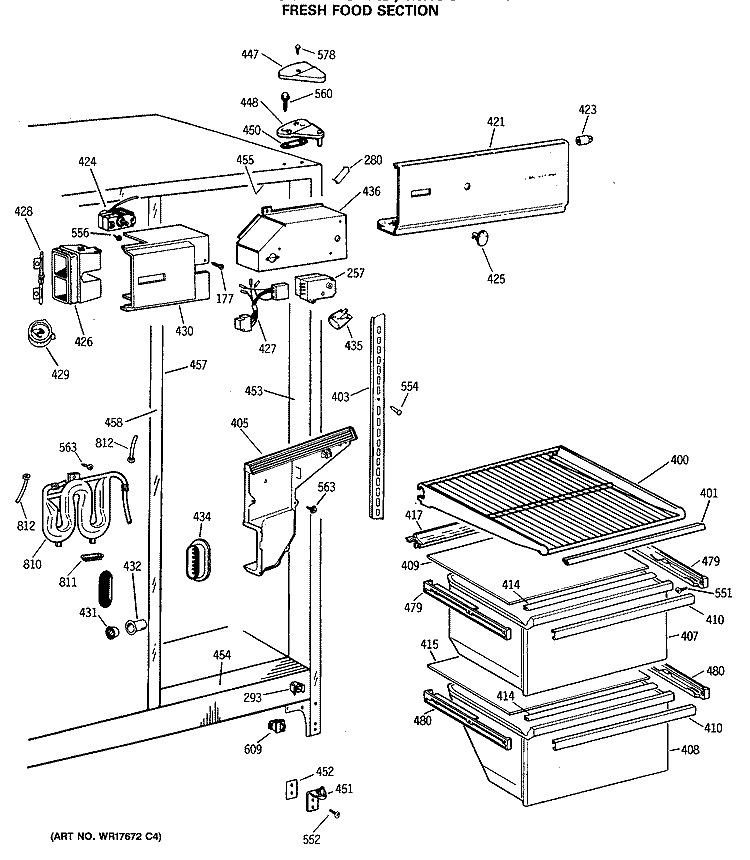FRESH FOOD SECTION Diagram and Parts List for MRSC22BRSBWH  General Electric Refrigerator