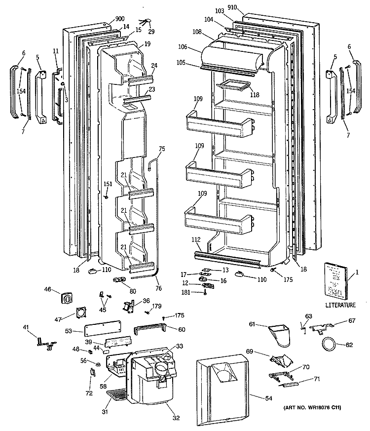 Section Diagram and Parts List for MSG20GWSCWH  General Electric Refrigerator