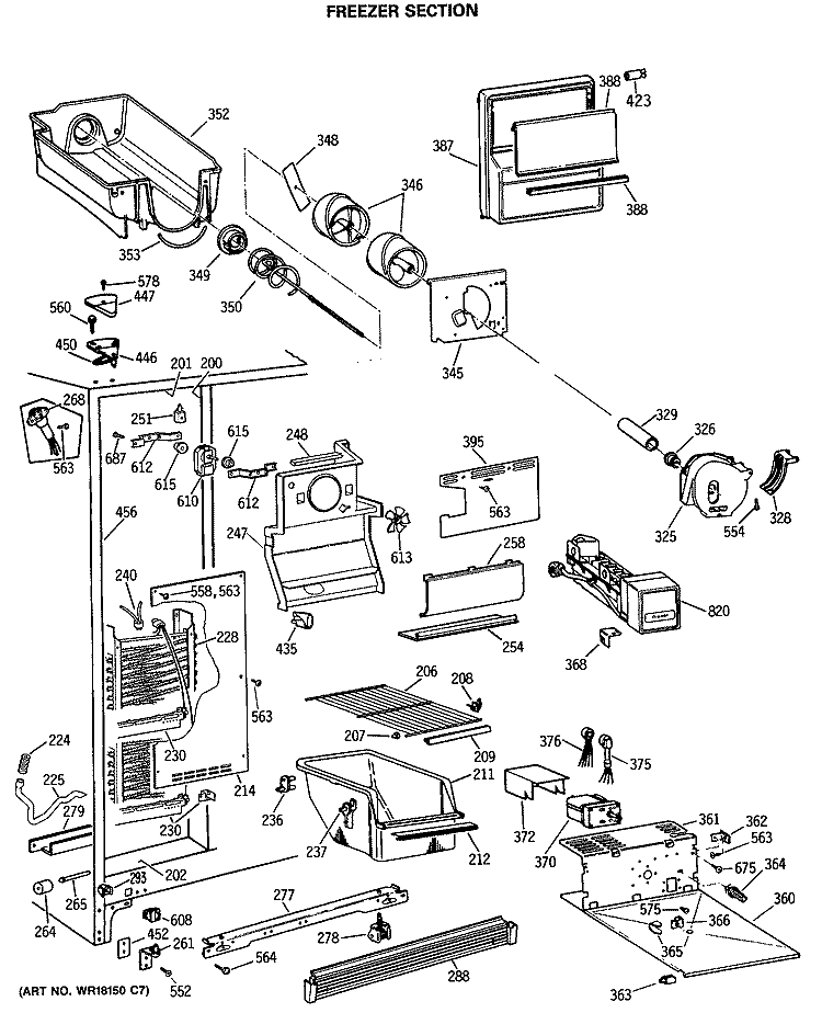 FREEZER SECTION Diagram and Parts List for MSG20GWSCWH  General Electric Refrigerator