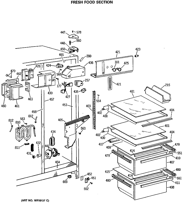 FRESH FOOD SECTION Diagram and Parts List for MSG20GWSCWH  General Electric Refrigerator