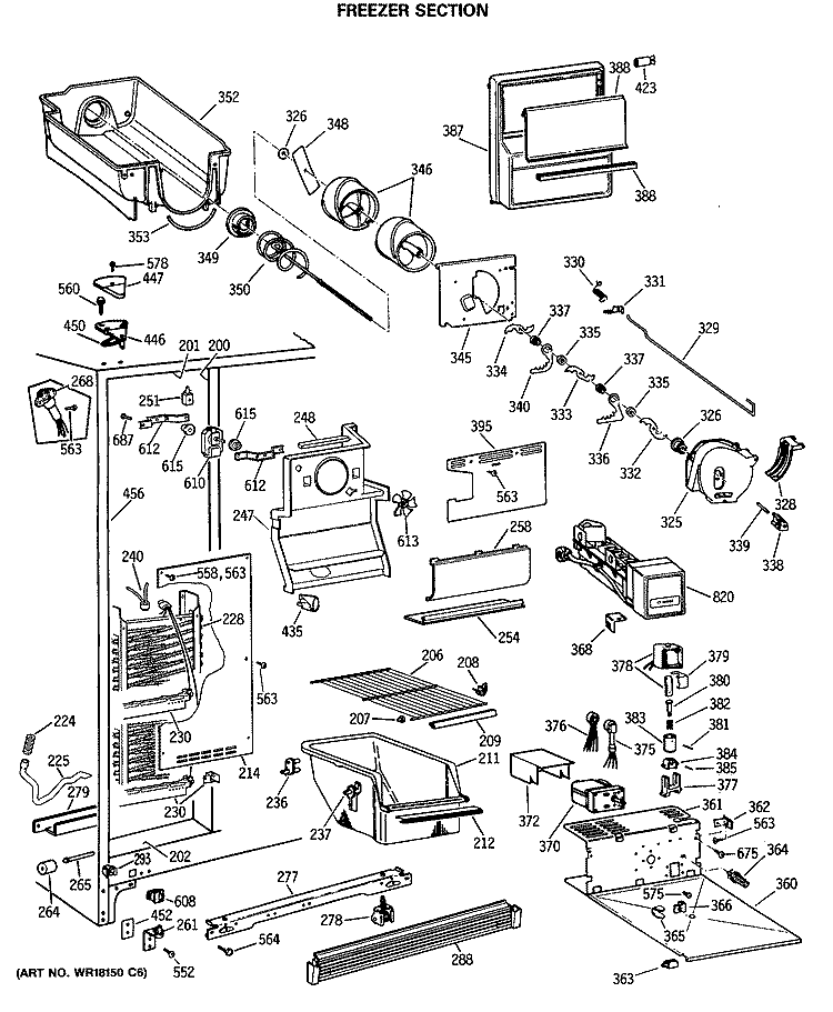 FREEZER SECTION Diagram and Parts List for MSG22GRSCWH  General Electric Refrigerator
