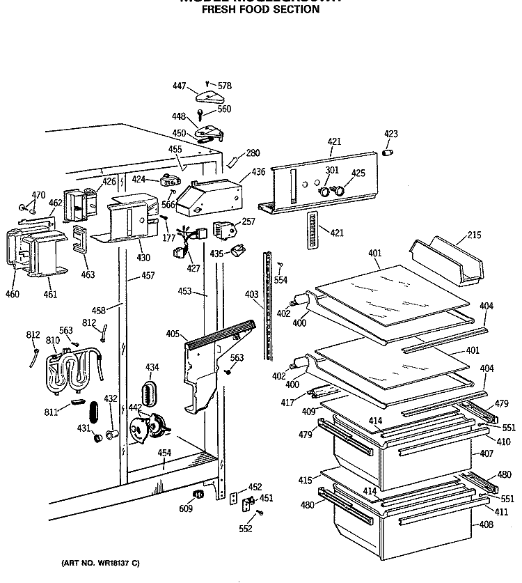 FRESH FOOD SECTION Diagram and Parts List for MSG22GRSCWH  General Electric Refrigerator