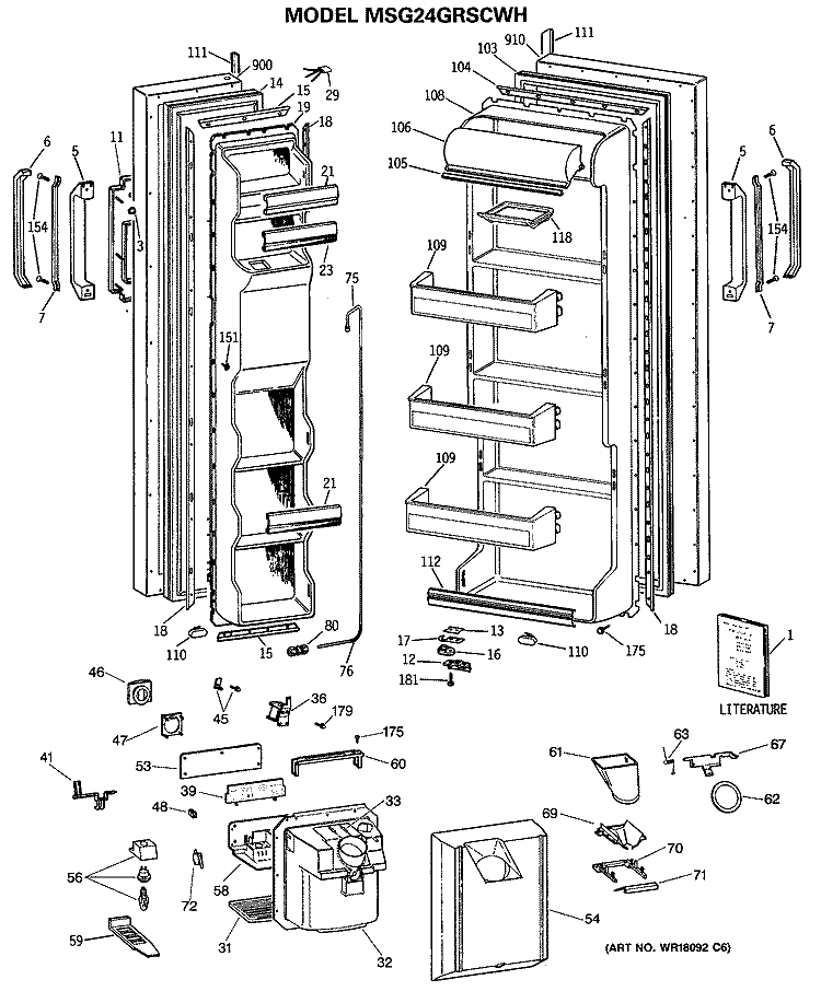 Section Diagram and Parts List for MSG24GRSCWH  General Electric Refrigerator