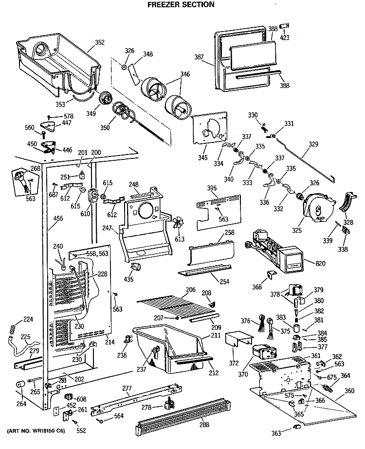 FREEZER SECTION Diagram and Parts List for MSG24GRSCWH  General Electric Refrigerator