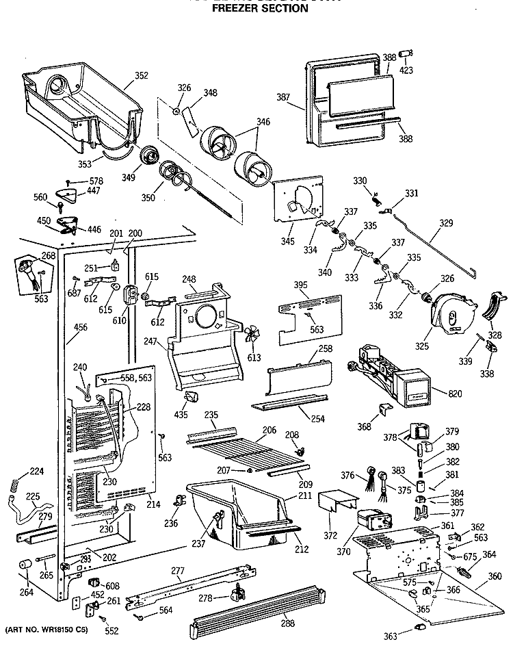 FREEZER SECTION Diagram and Parts List for MSG27DHSCWH  General Electric Refrigerator