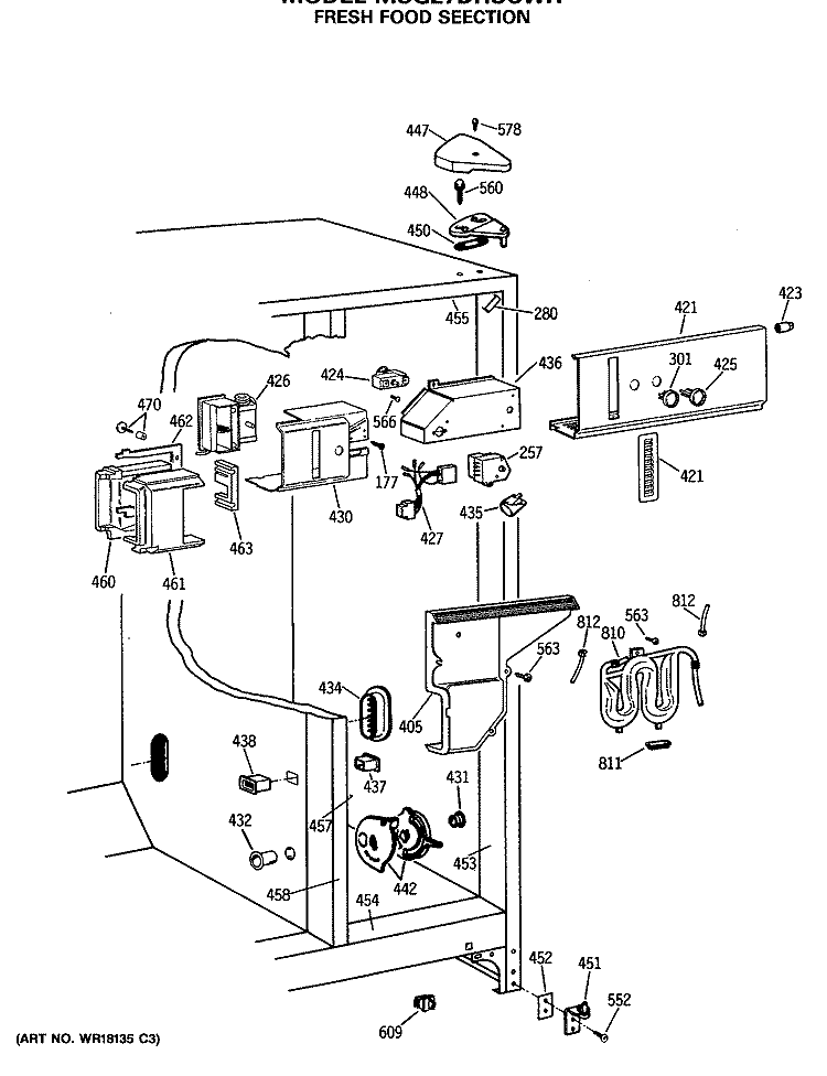 FRESH FOOD SECTION Diagram and Parts List for MSG27DHSCWH  General Electric Refrigerator