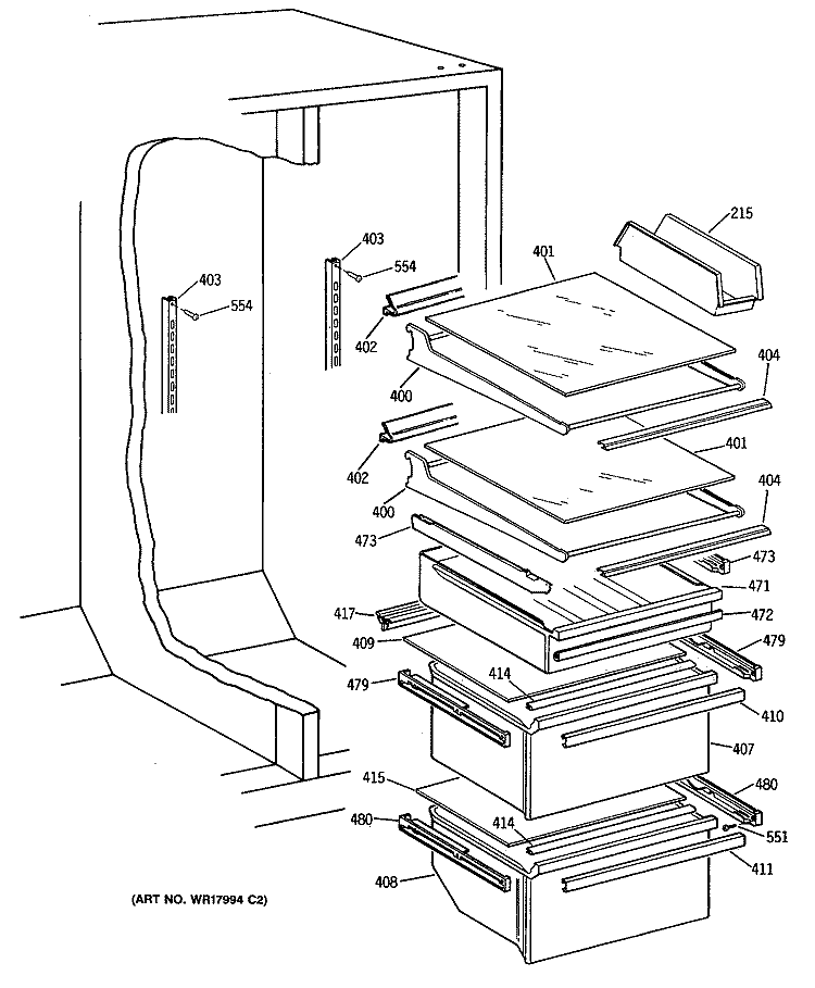 Section Diagram and Parts List for MSG27DHSCWH  General Electric Refrigerator