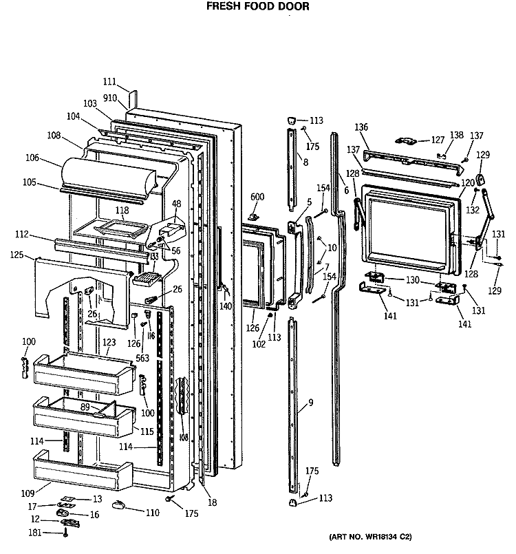 FRESH FOOD DOOR Diagram and Parts List for MSK27DHSCAD  General Electric Refrigerator