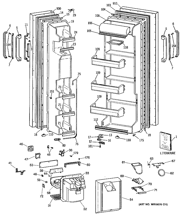 Section Diagram and Parts List for MSX22BRSMWH  General Electric Refrigerator