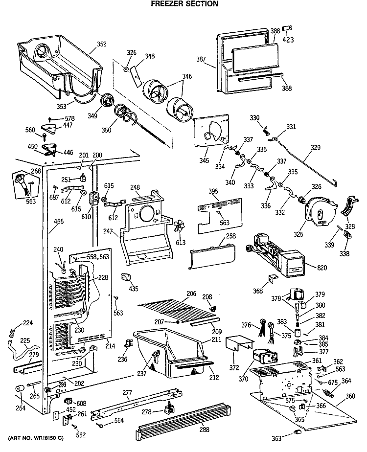 FREEZER SECTION Diagram and Parts List for MSX22BRSMWH  General Electric Refrigerator