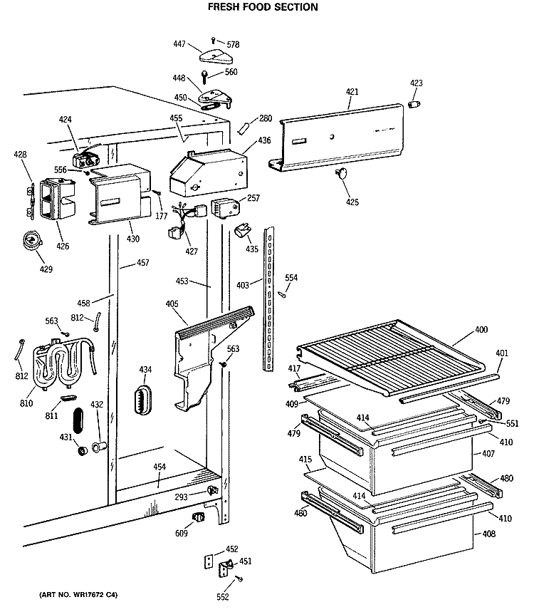 FRESH FOOD SECTION Diagram and Parts List for MSX22BRSMWH  General Electric Refrigerator