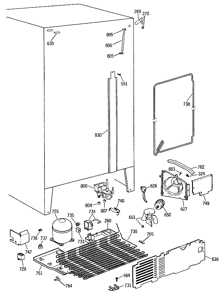 Section Diagram and Parts List for MSX22BRSMWH  General Electric Refrigerator