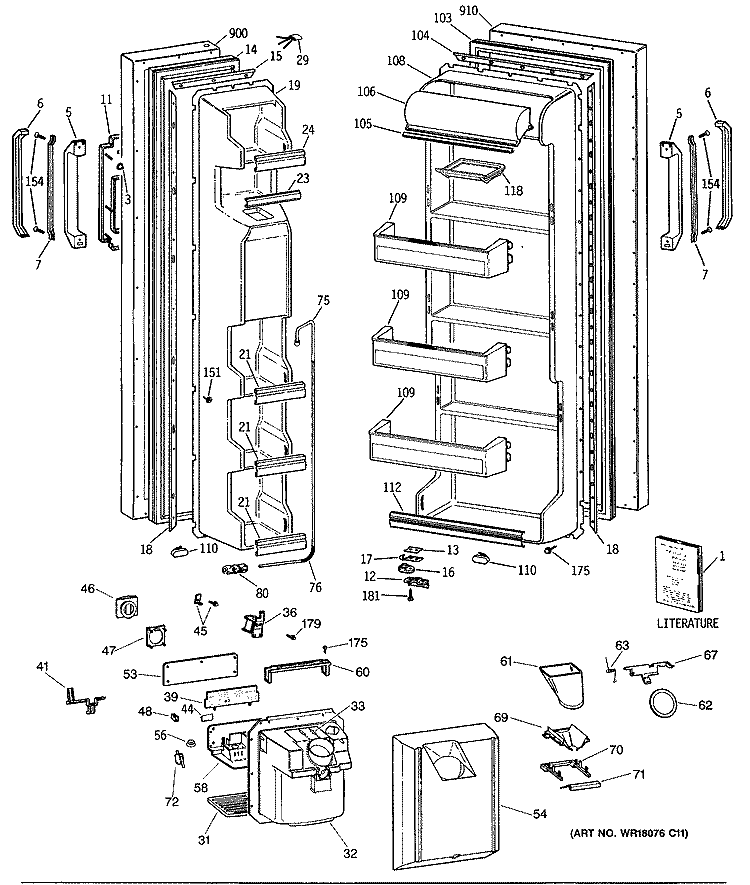Section Diagram and Parts List for MSX22GRSMAD  General Electric Refrigerator