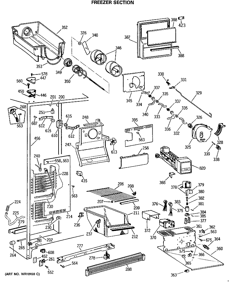 FREEZER SECTION Diagram and Parts List for MSX22GRSMAD  General Electric Refrigerator