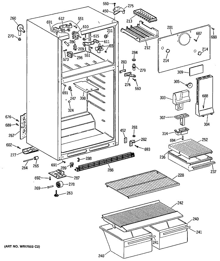 Section Diagram and Parts List for MTX14EYSDRWH  General Electric Refrigerator
