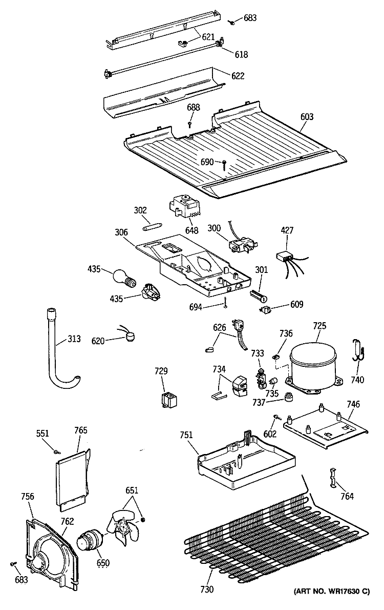 Section Diagram and Parts List for MTX14EYSDRWH  General Electric Refrigerator