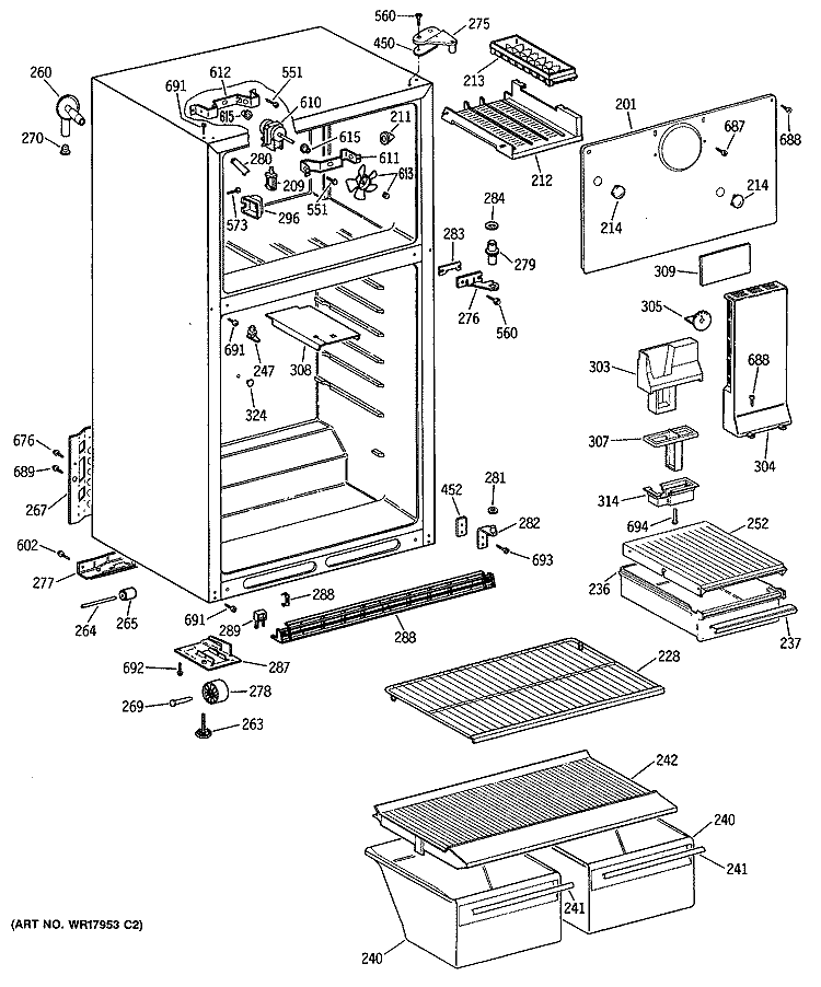 Section Diagram and Parts List for MTX14EYSFRAD  General Electric Refrigerator