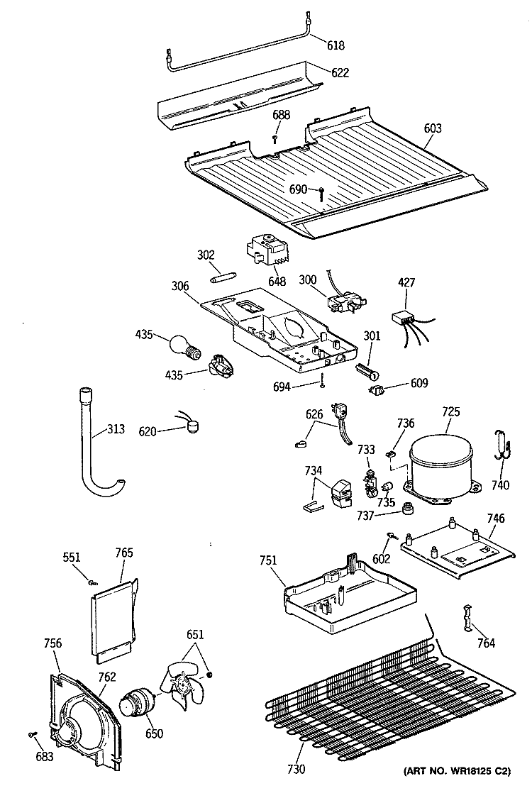 Section Diagram and Parts List for MTX14EYSFRAD  General Electric Refrigerator