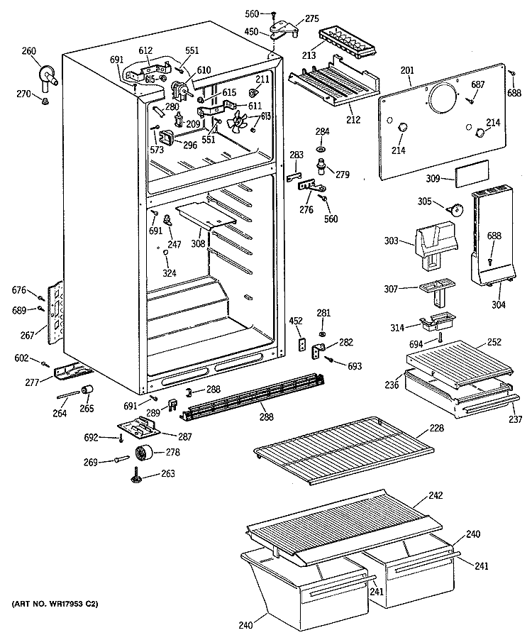 Section Diagram and Parts List for MTX16BYSDRWH  General Electric Refrigerator