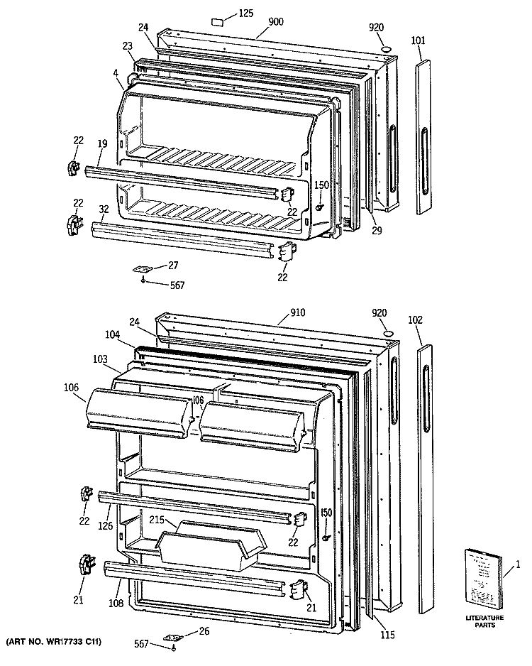 Section Diagram and Parts List for MTX16CYSDRAD  General Electric Refrigerator