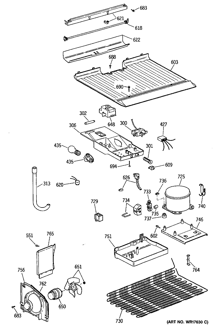 Section Diagram and Parts List for MTX16CYSDRAD  General Electric Refrigerator