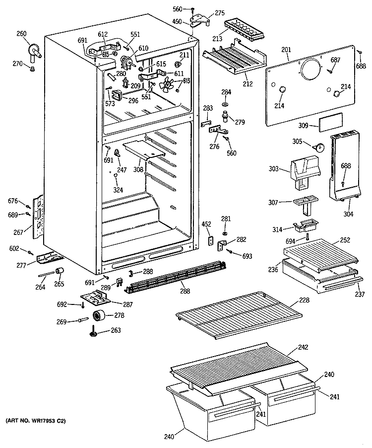 Section Diagram and Parts List for MTX16EYSDRAD  General Electric Refrigerator