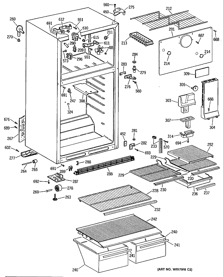 Section Diagram and Parts List for MTE16EASJRWH  General Electric Refrigerator