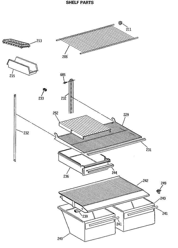 SHELF PARTS Diagram and Parts List for MTE18EASSRWH  General Electric Refrigerator