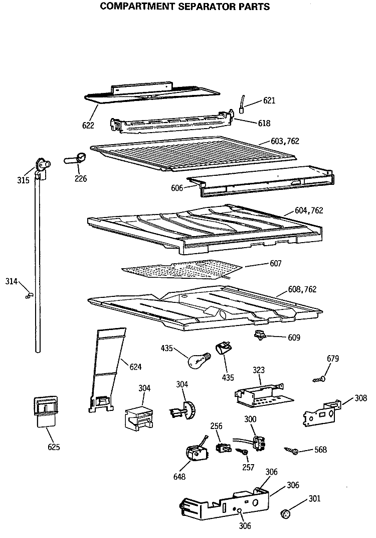 COMPARTMENT SEPARATOR PARTS Diagram and Parts List for MTE18EASSRWH  General Electric Refrigerator