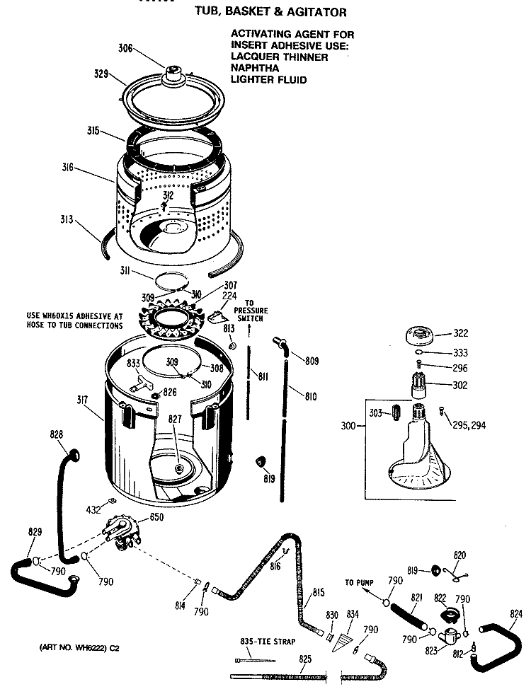 TUB, BASKET & AGITATOR Diagram and Parts List for WRW4200SALWW  General Electric Washer