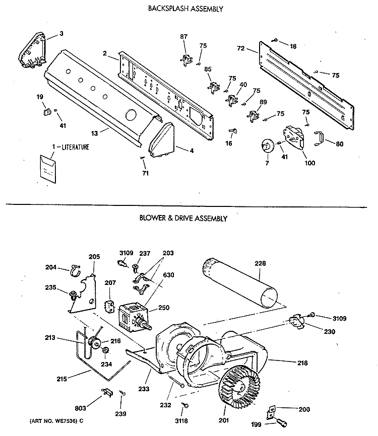 BACKSPLASH ASSEMBLY Diagram and Parts List for DRB4900SBMWW  General Electric Dryer
