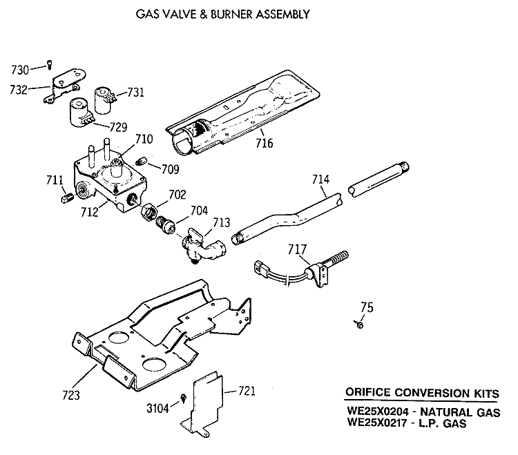 GAS VALVE & BURNER ASSEMBLY Diagram and Parts List for DRL4980SAMWW  General Electric Dryer