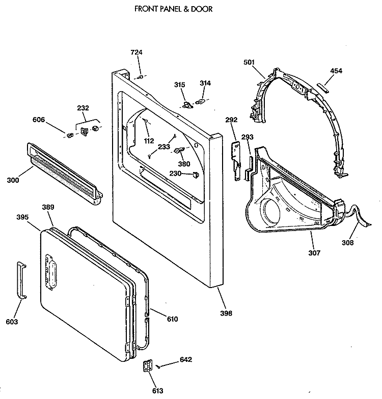FRONT PANEL & DOOR Diagram and Parts List for BLLR113ET0WB  General Electric Dryer