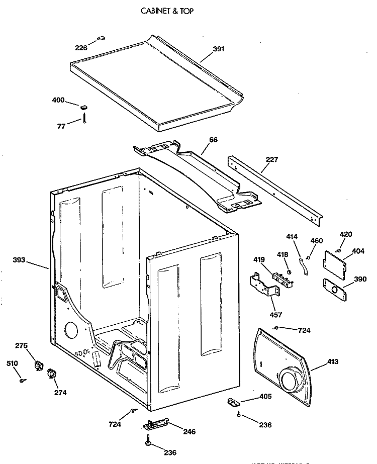 CABINET & TOP Diagram and Parts List for BLLR113ET0WB  General Electric Dryer