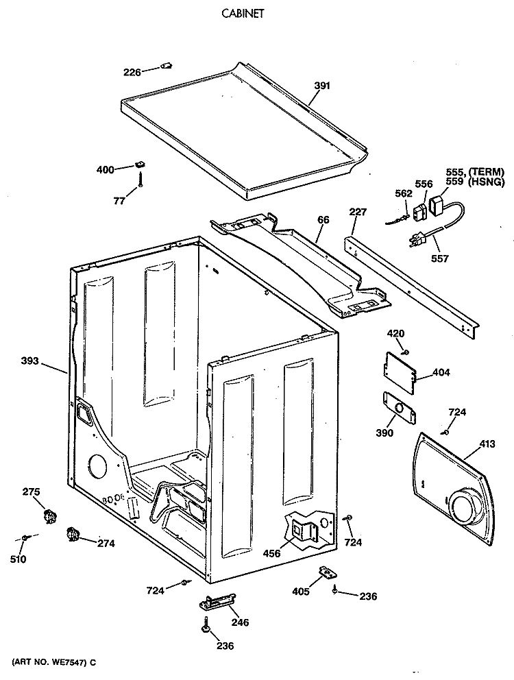 CABINET Diagram and Parts List for BJLR473GT0WW  General Electric Dryer