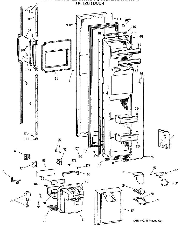 FREEZER DOOR Diagram and Parts List for MSX27DRTAAA  General Electric Refrigerator