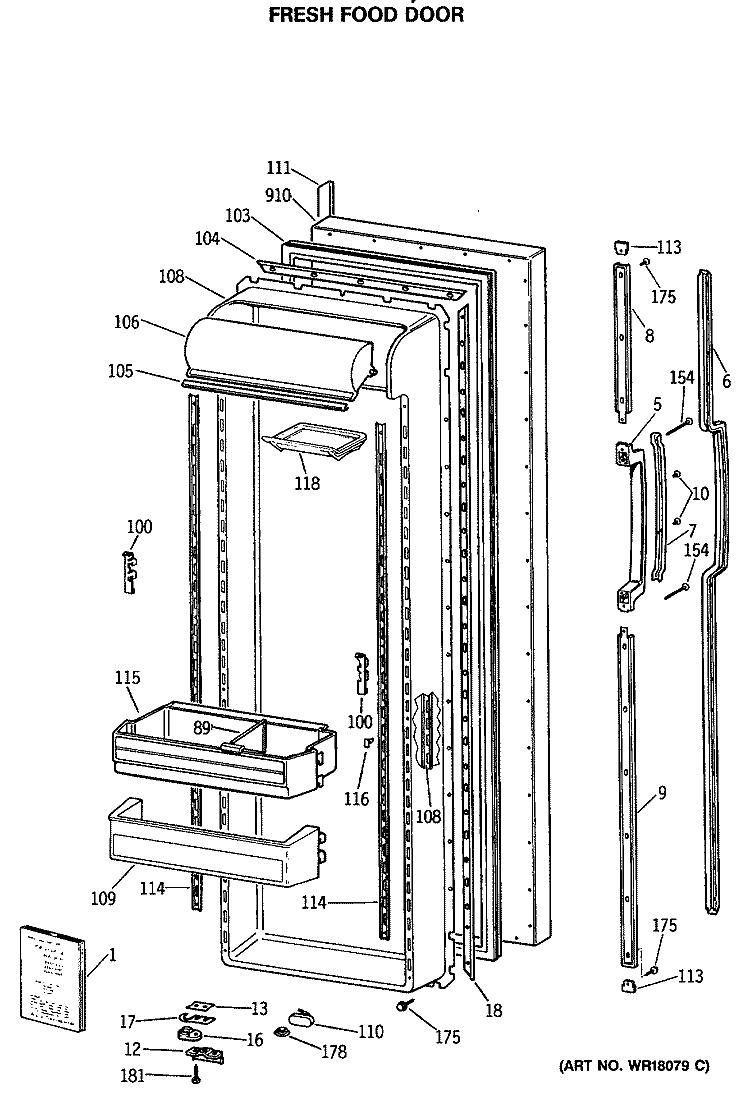FRESH FOOD DOOR Diagram and Parts List for MSX27DRTAAA  General Electric Refrigerator
