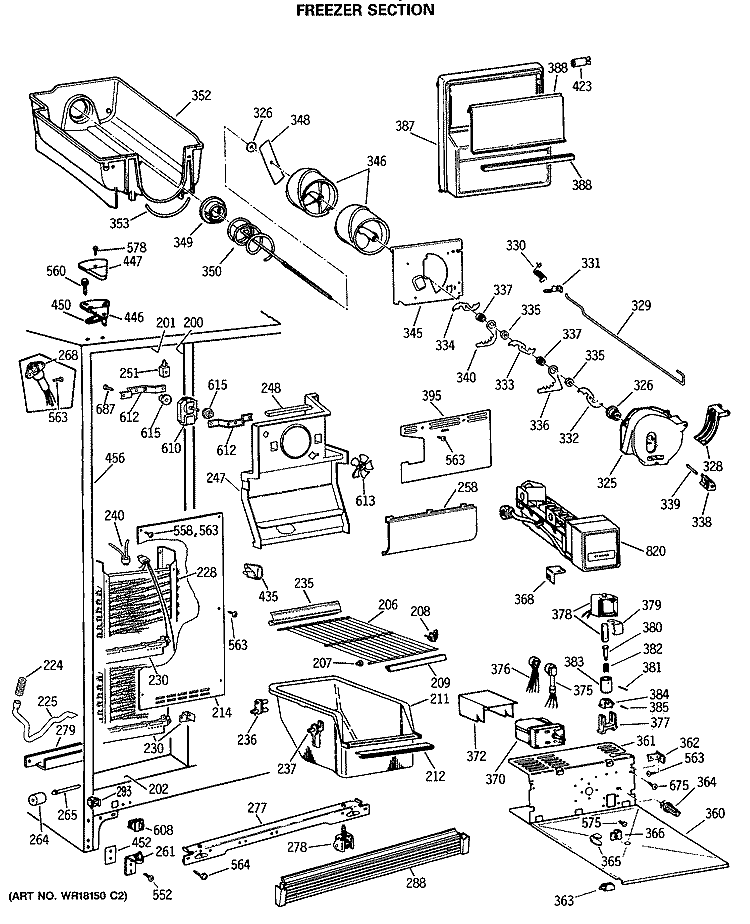 FREEZER SECTION Diagram and Parts List for MSX27DRTAAA  General Electric Refrigerator