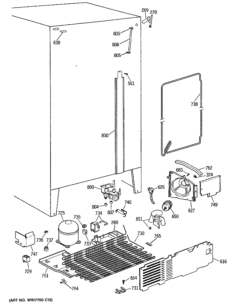 Section Diagram and Parts List for MSX27DRTAAA  General Electric Refrigerator
