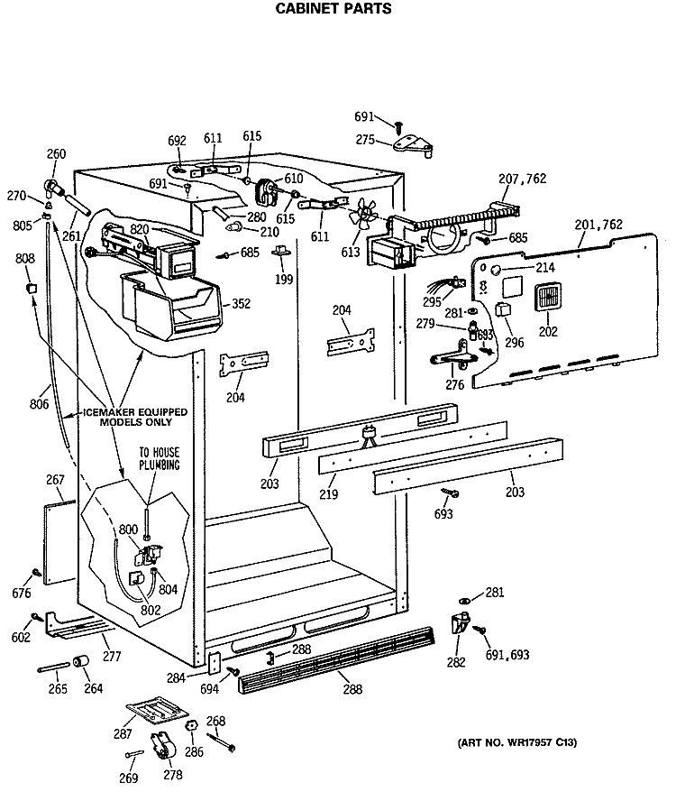 CABINET PARTS Diagram and Parts List for MTX18GISGRWH  General Electric Refrigerator