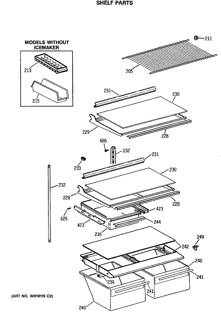 SHELF PARTS Diagram and Parts List for MTX18GISGRWH  General Electric Refrigerator