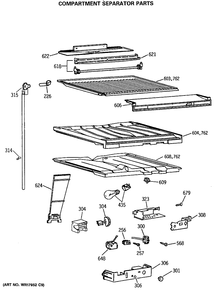 COMPARTMENT SEPARATOR PARTS Diagram and Parts List for MTX18GISGRWH  General Electric Refrigerator