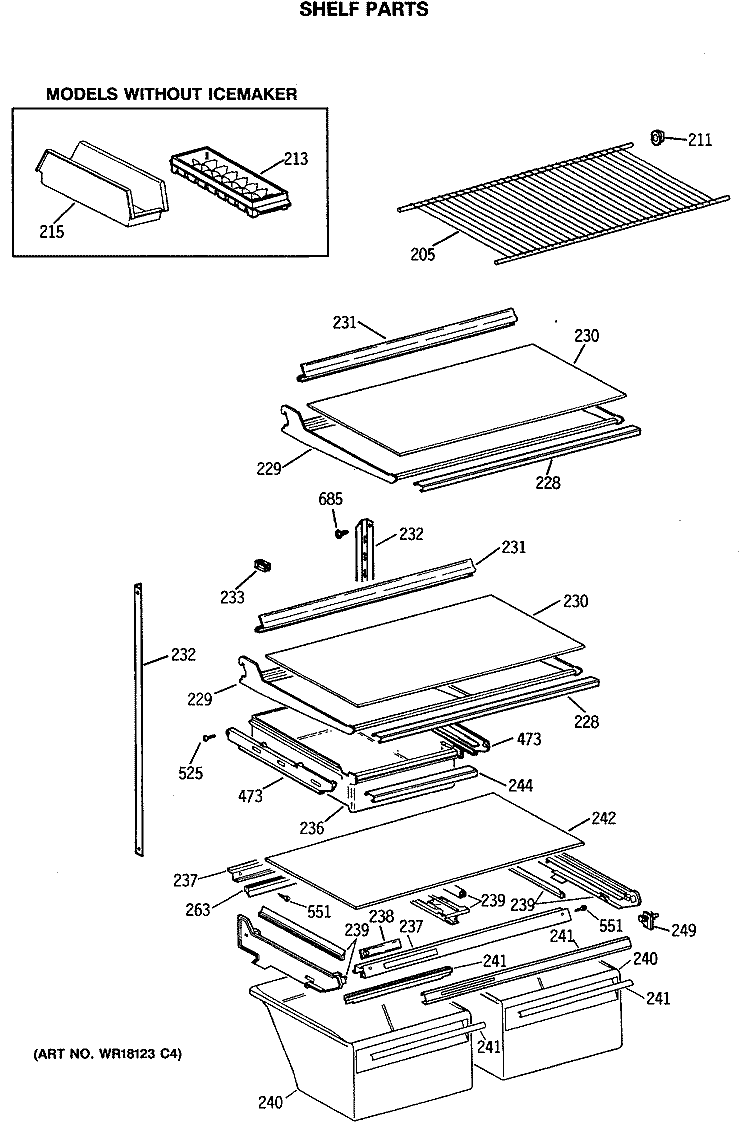 SHELF PARTS Diagram and Parts List for MTX21GASRRWW  General Electric Refrigerator