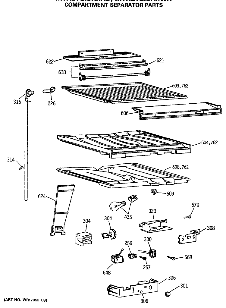 COMPARTMENT SEPARATOR PARTS Diagram and Parts List for MTX21GASRRWW  General Electric Refrigerator